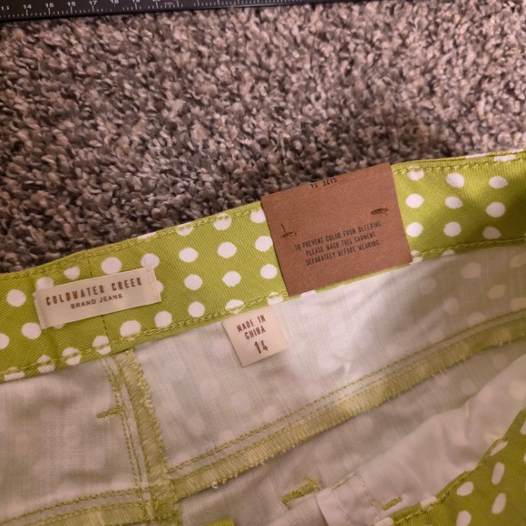 Coldwater Creek Seeing Spots Ankle Jeans Lime Green Polka Dot Womens 14 NWT - Picture 6 of 7
